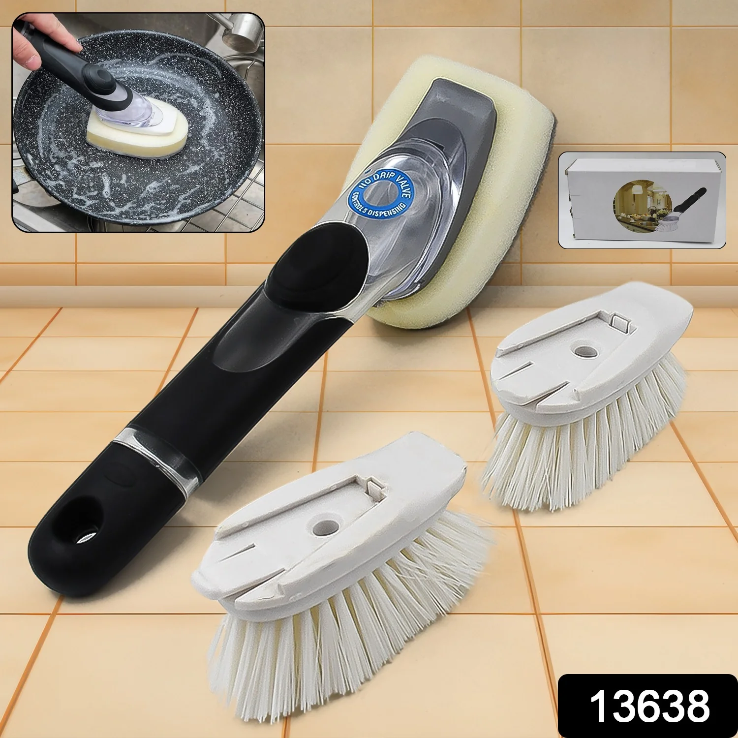 Dish Scrubber with Soap Dispenser, Soap Dispensing Dish Brush Set (1 Set) - Image 2