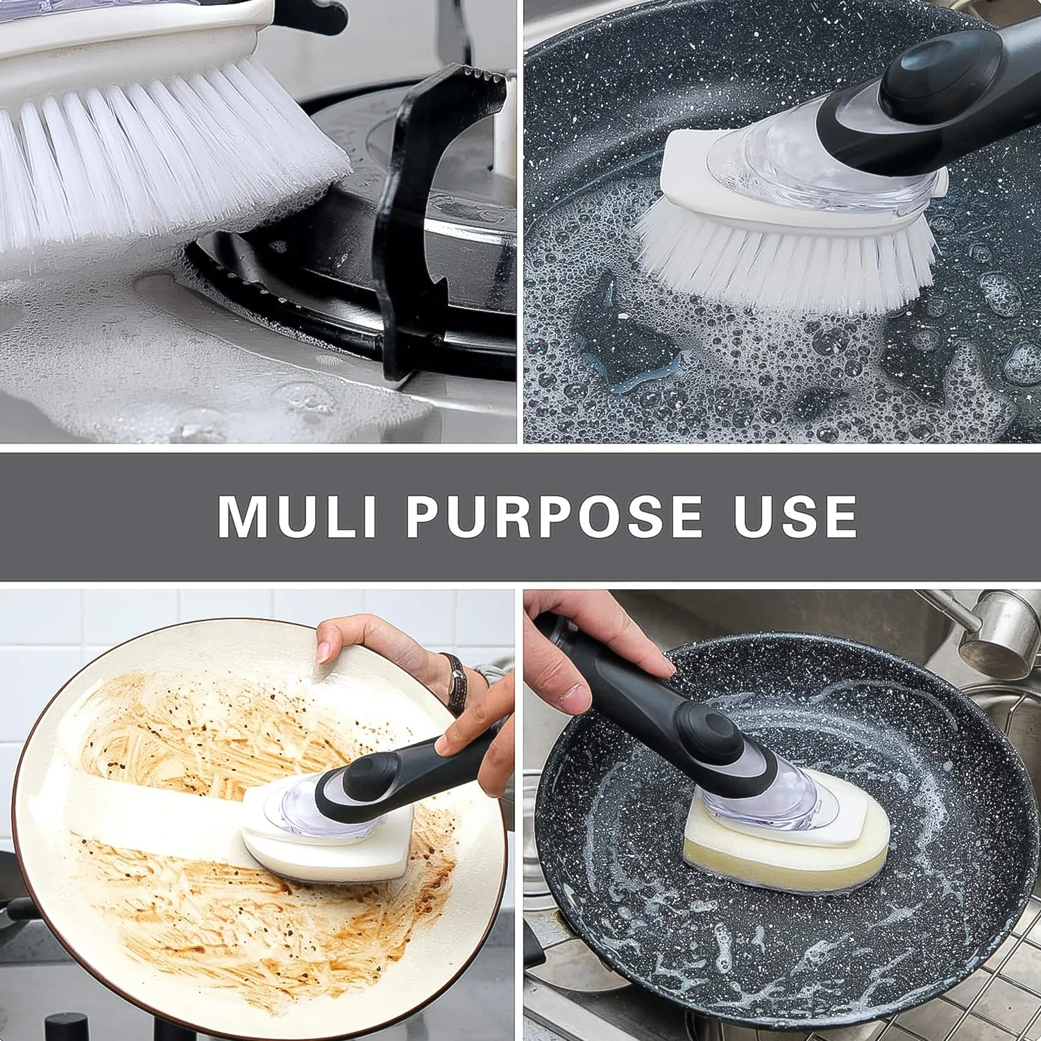 Dish Scrubber with Soap Dispenser, Soap Dispensing Dish Brush Set (1 Set) - Image 4