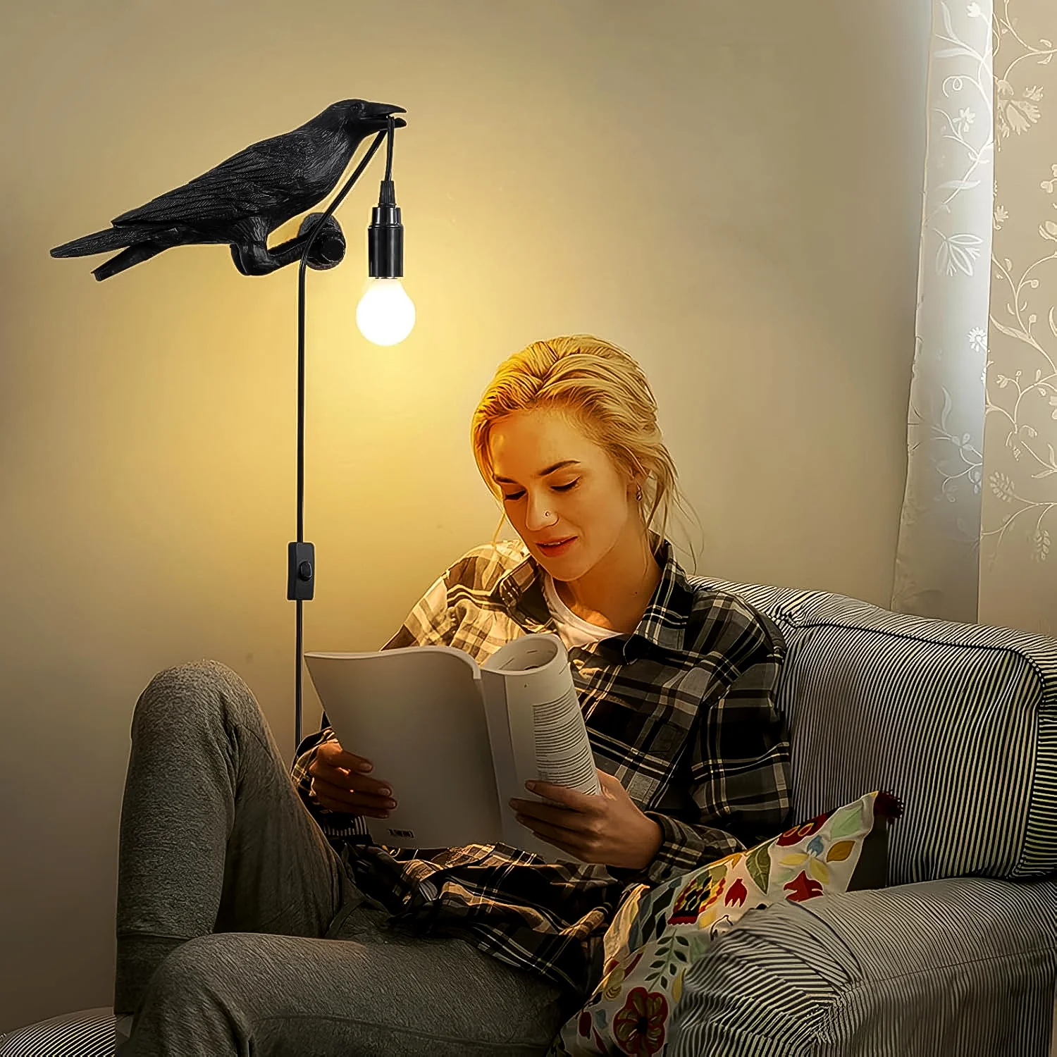 Crow Birds Table Lamps with Vintage Edison Bulb, Bird lamp (1 Set) - Image 4