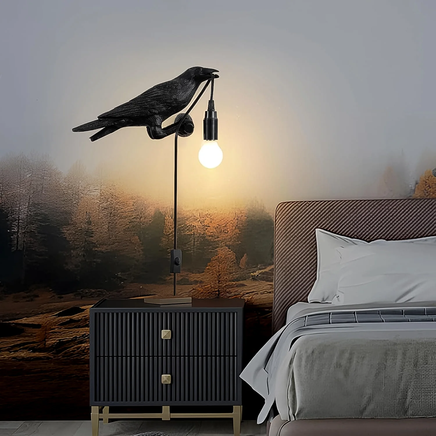 Crow Birds Table Lamps with Vintage Edison Bulb, Bird lamp (1 Set) - Image 5
