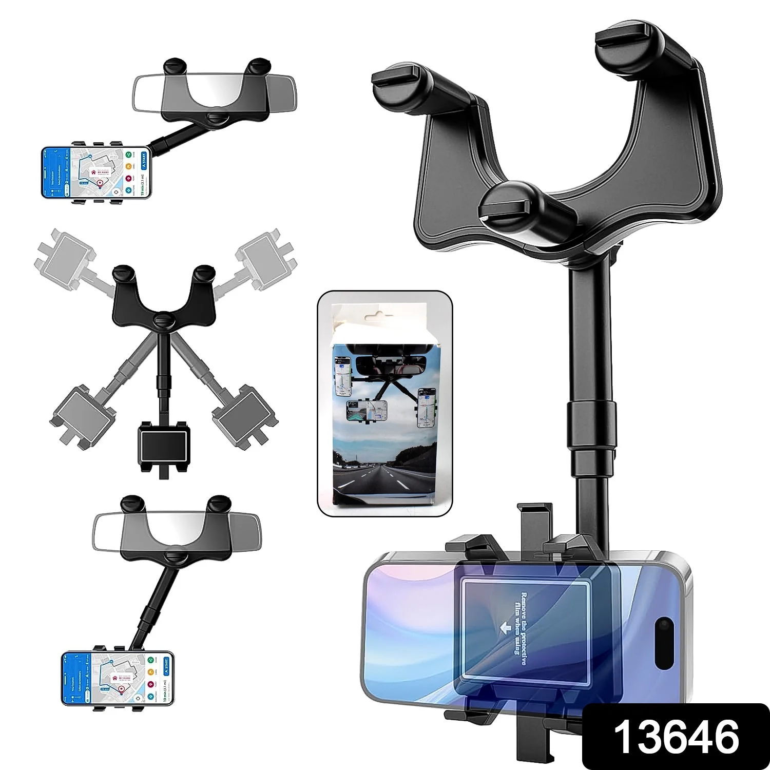 360 ° Rotating Car Rear View Mirror Phone Holder (1 Pc) - Image 2