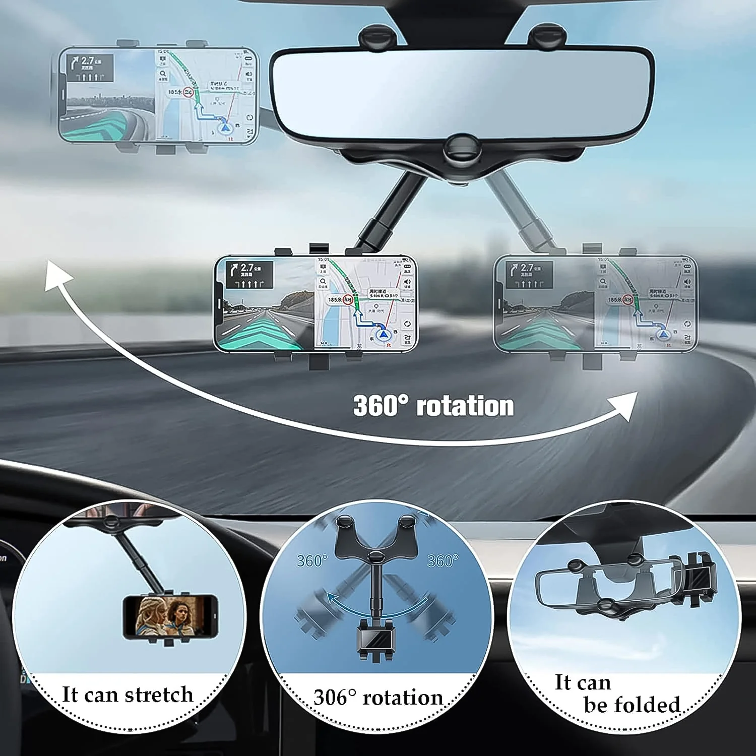 360 ° Rotating Car Rear View Mirror Phone Holder (1 Pc) - Image 4