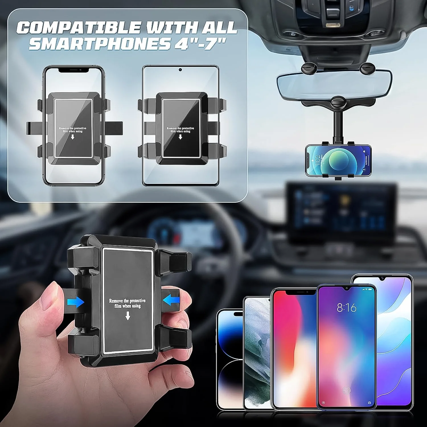 360 ° Rotating Car Rear View Mirror Phone Holder (1 Pc) - Image 6