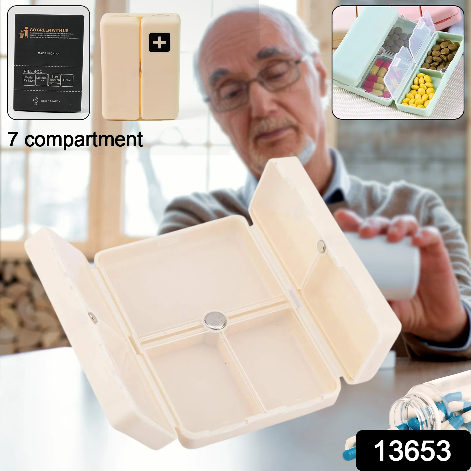 Magnetic Pill Organizer, 7 Compartments Portable Pill Case (1 Pc) - Image 2