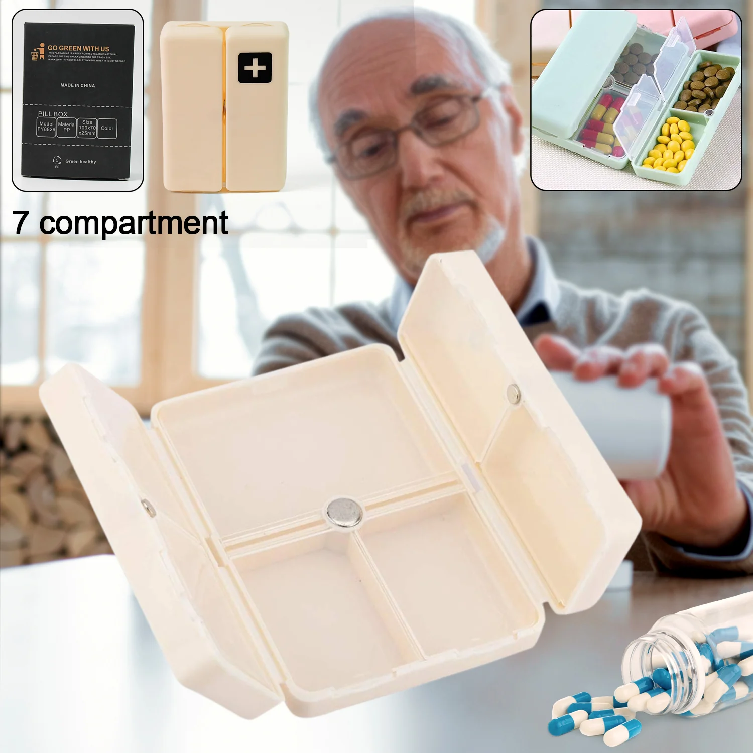 Magnetic Pill Organizer, 7 Compartments Portable Pill Case (1 Pc) - Image 4