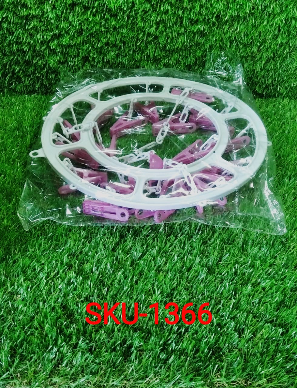 Plastic Round Cloth Drying Stand Hanger with 18 Clips (Multicolour) - Image 11