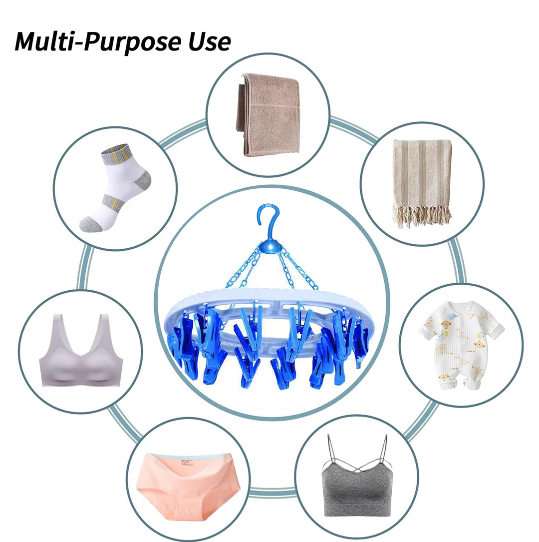 Plastic Round Cloth Drying Stand Hanger with 18 Clips (Multicolour) - Image 2