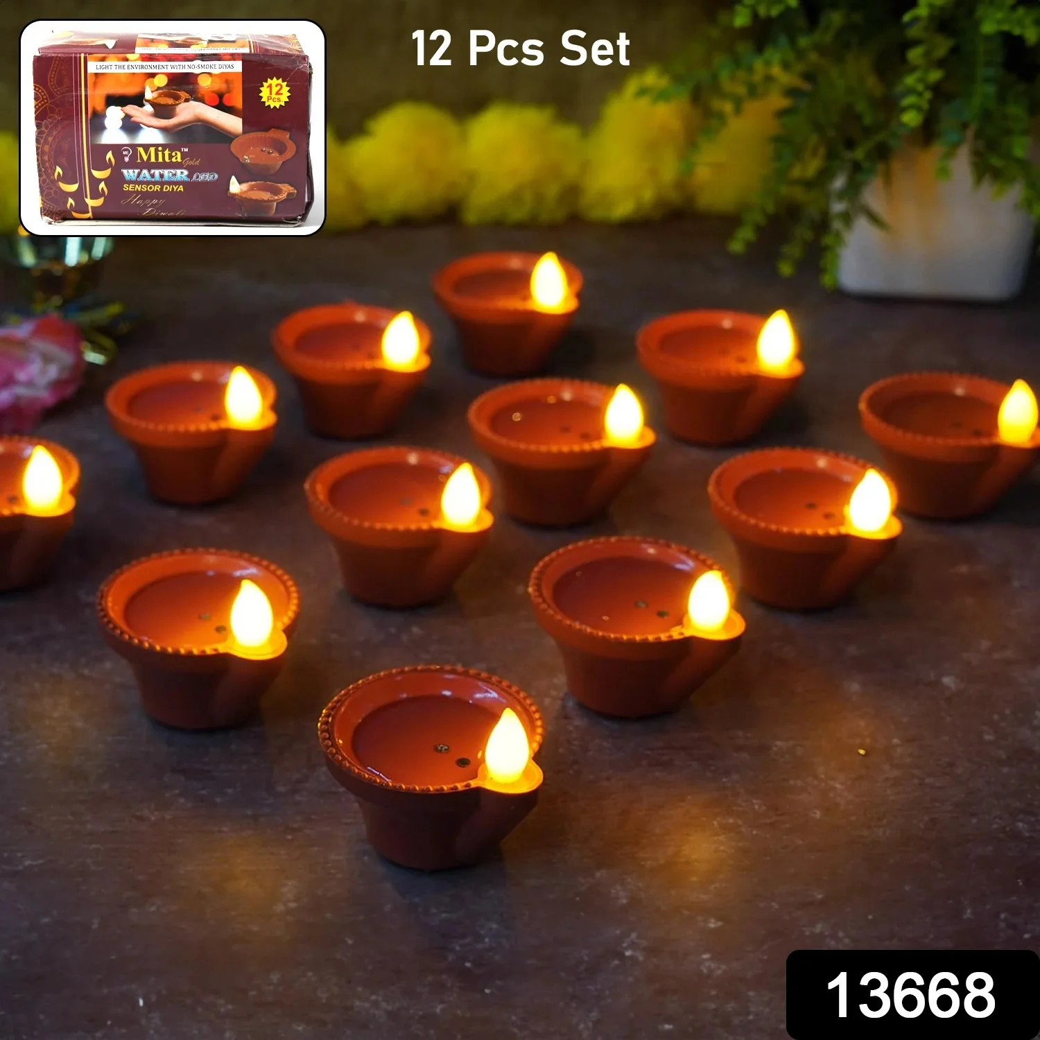 Water Sensor Diyas for Diwali Decoration, Diwali (12 Pcs Set) - Image 2