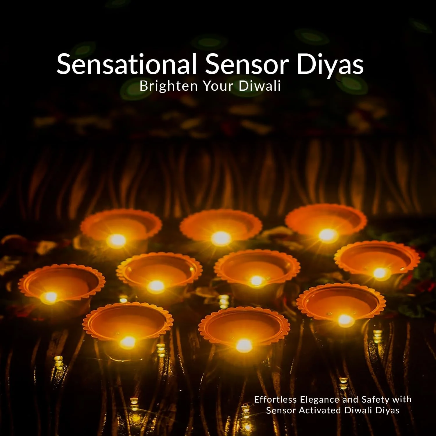 Water Sensor Diyas for Diwali Decoration, Diwali (12 Pcs Set) - Image 3
