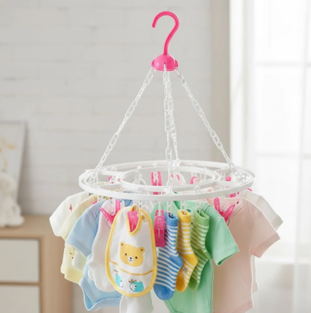 Plastic Round Cloth Drying Stand Hanger with 24 Clips (Multicolour) - Image 2