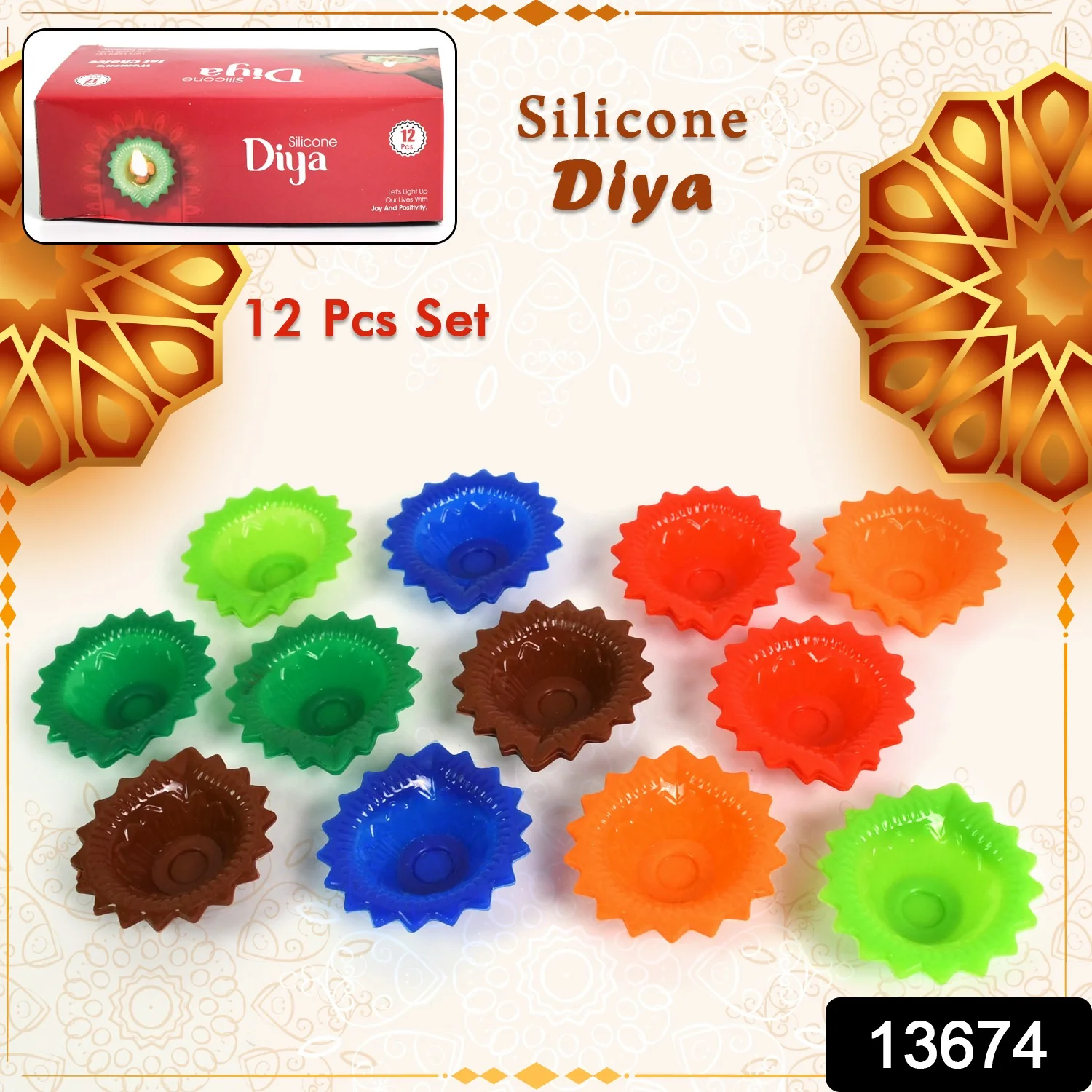 Silicone Diya for Diwali Attractive Design Colourful Diya Combo, Diwali (12 Pcs Set) - Image 2