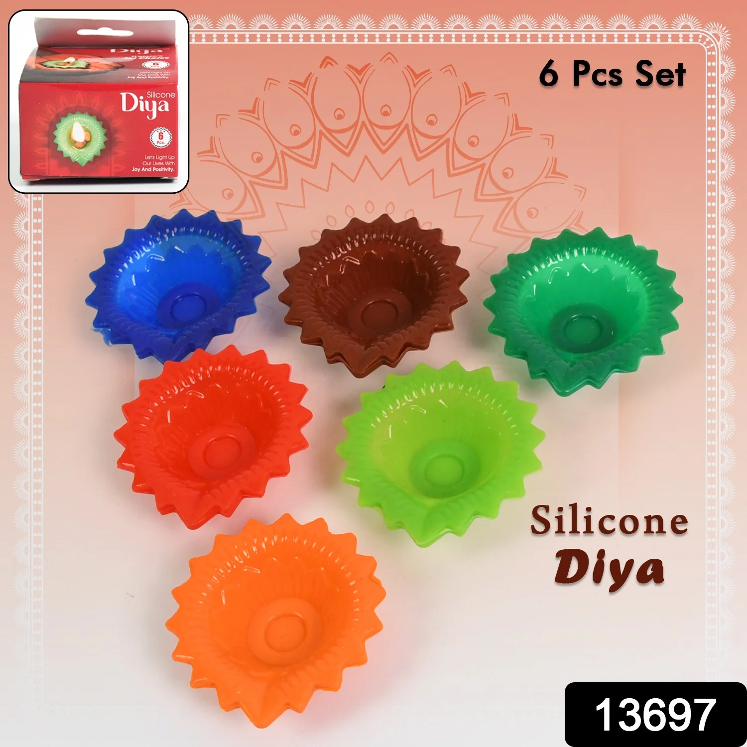Silicone Diya for Diwali Attractive Design Colourful Diya Combo, Diwali (6 Pcs Set) - Image 2