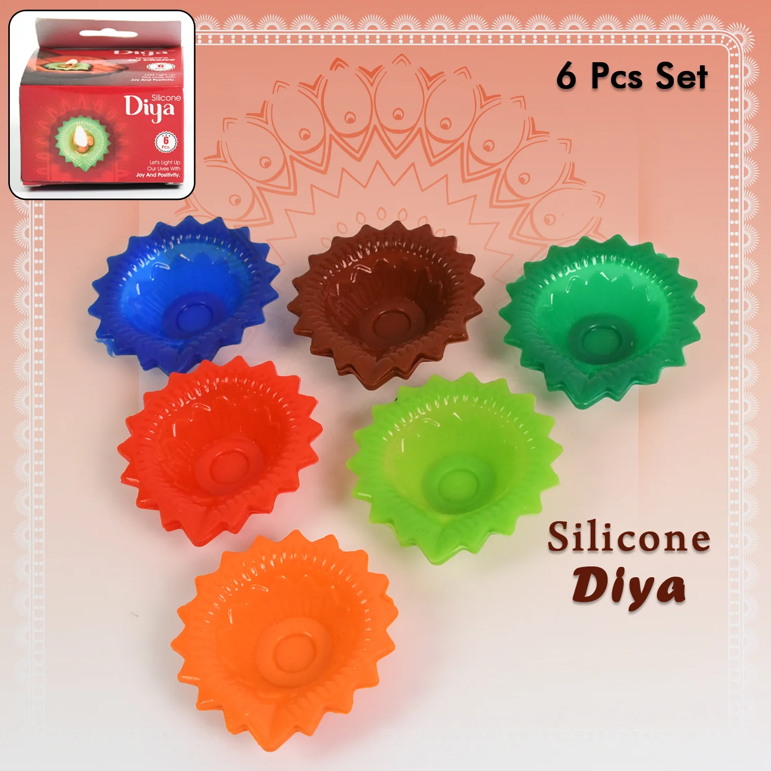 Silicone Diya for Diwali Attractive Design Colourful Diya Combo, Diwali (6 Pcs Set) - Image 3