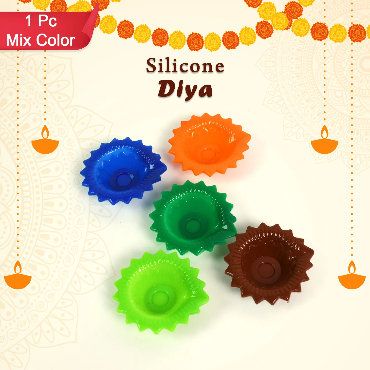 Silicone Diya Diwali Attractive Design Colourful Diya Combo, (Mix Design /1 Pc) - Image 3