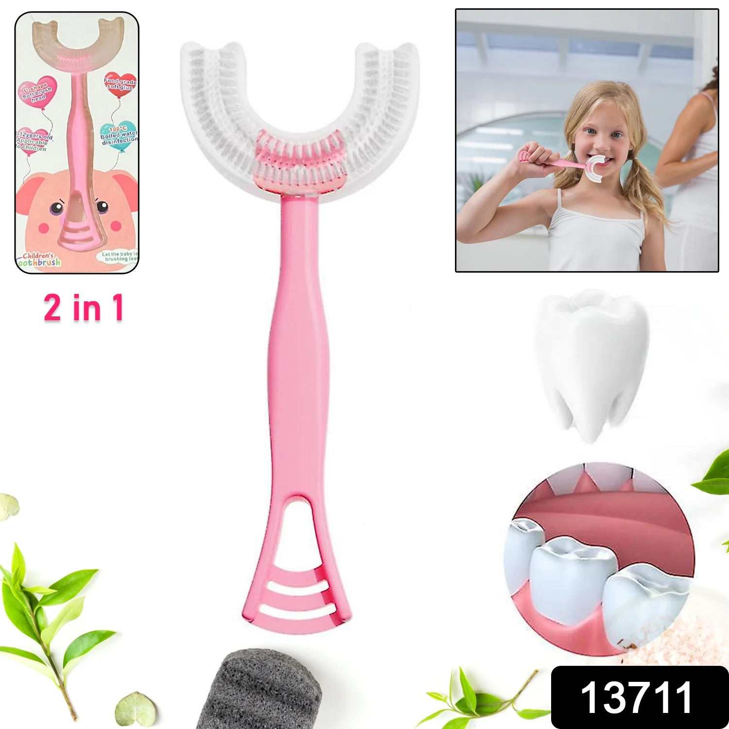 2 In1 U-Shape Silicone Manual Toothbrush & Tongue Scraper Cleaner Brush (1 Pc) - Image 2