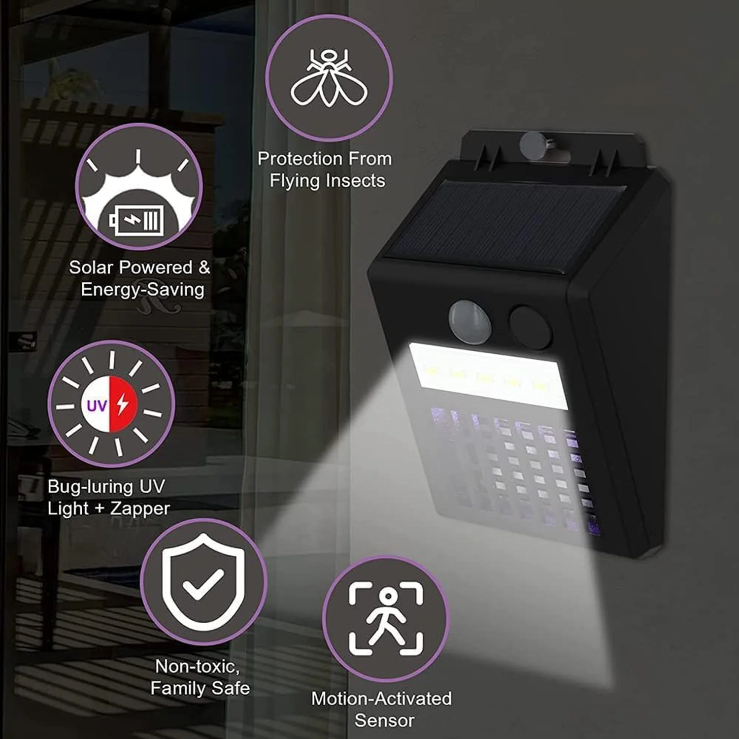 Bug Zapper Outdoor 2 in 1 Solar Mosquito Zapper Lamps (1 Pc) - Image 7