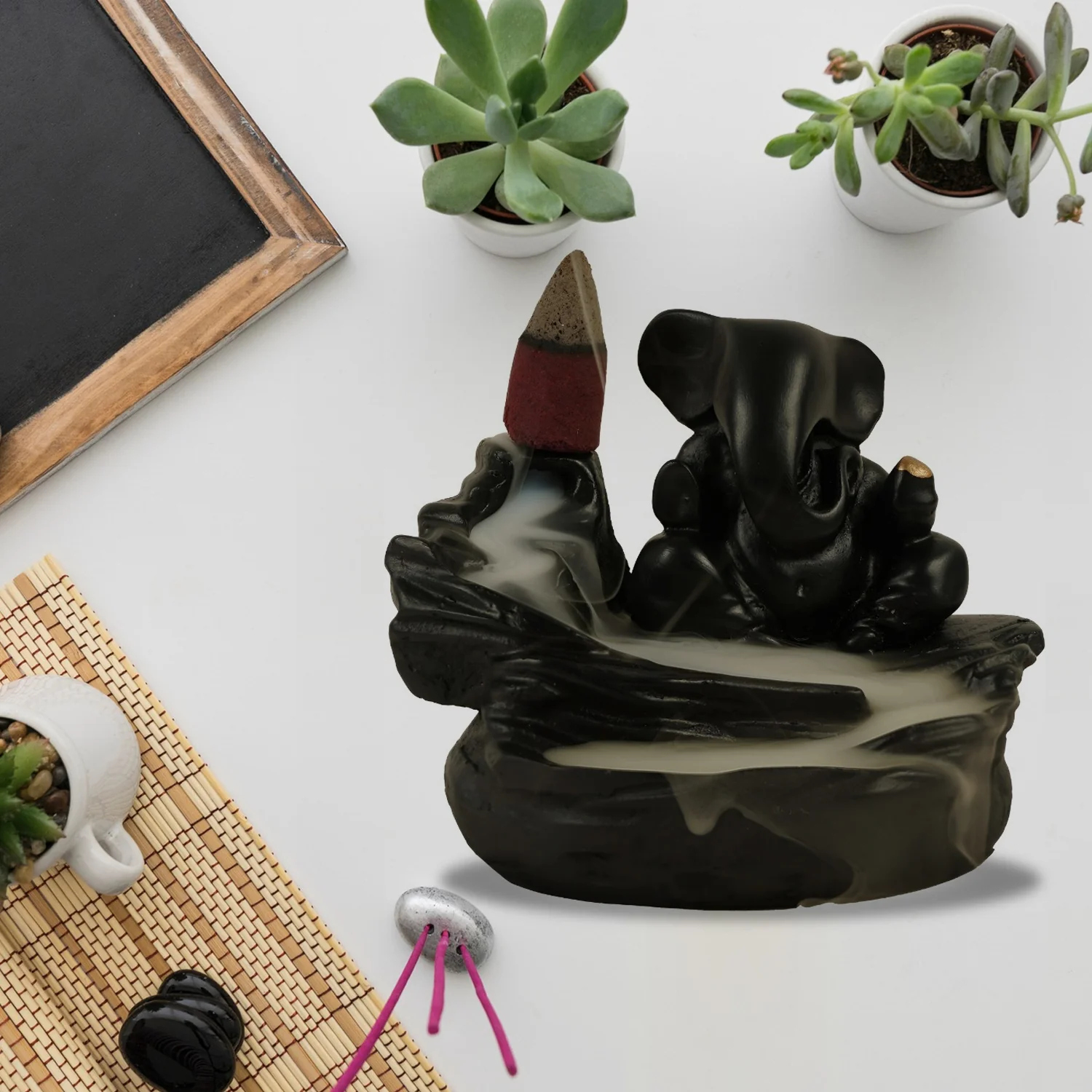 Smoke Fountain Ganesha Idol Decoration Items 8 Pc Backflow Incense Cones (1 pc) - Image 4