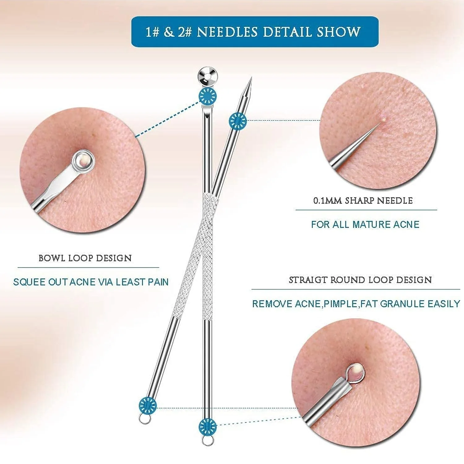 Blackhead Remover, 4-in-1 Stainless Steel Pimple Extractor Tool (1 Pc) - Image 4