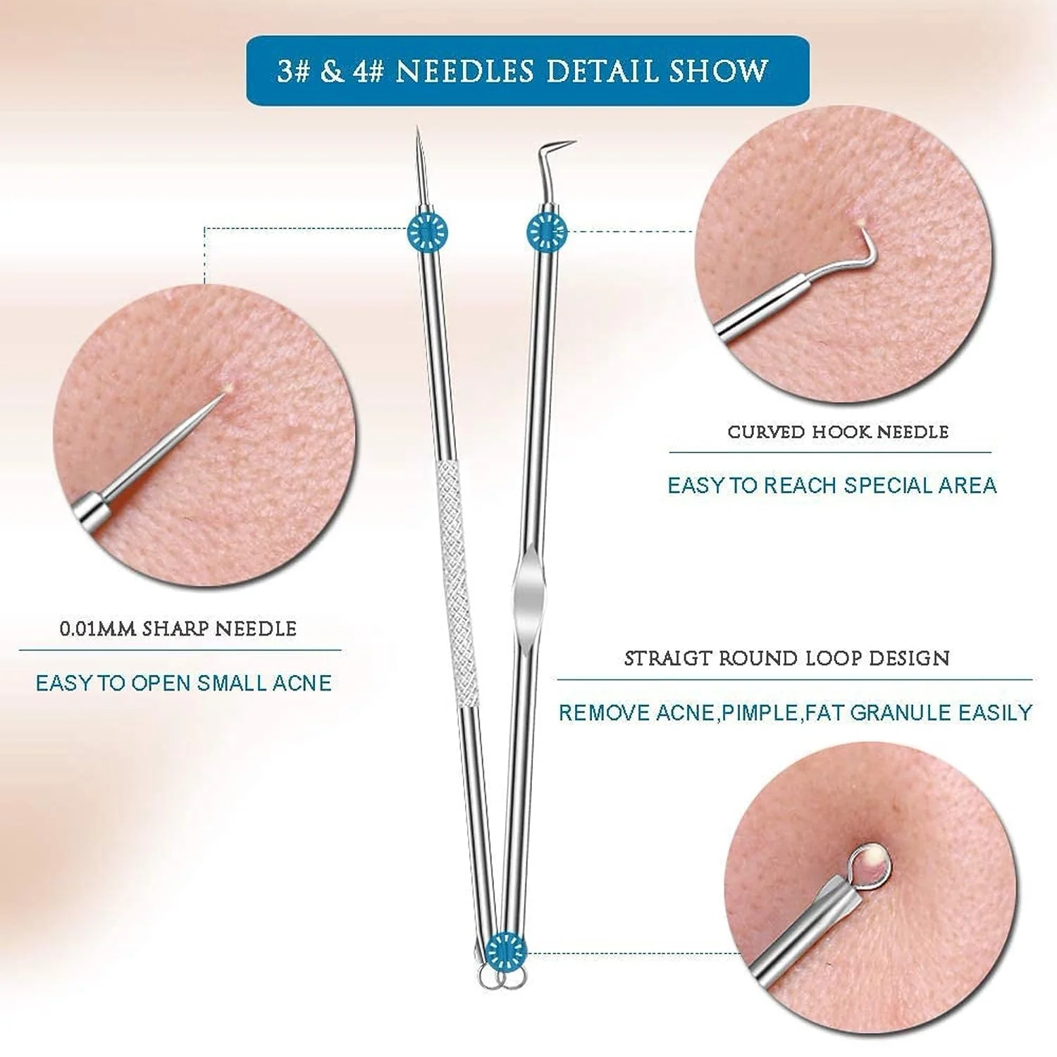 Blackhead Remover, 4-in-1 Stainless Steel Pimple Extractor Tool (1 Pc) - Image 6