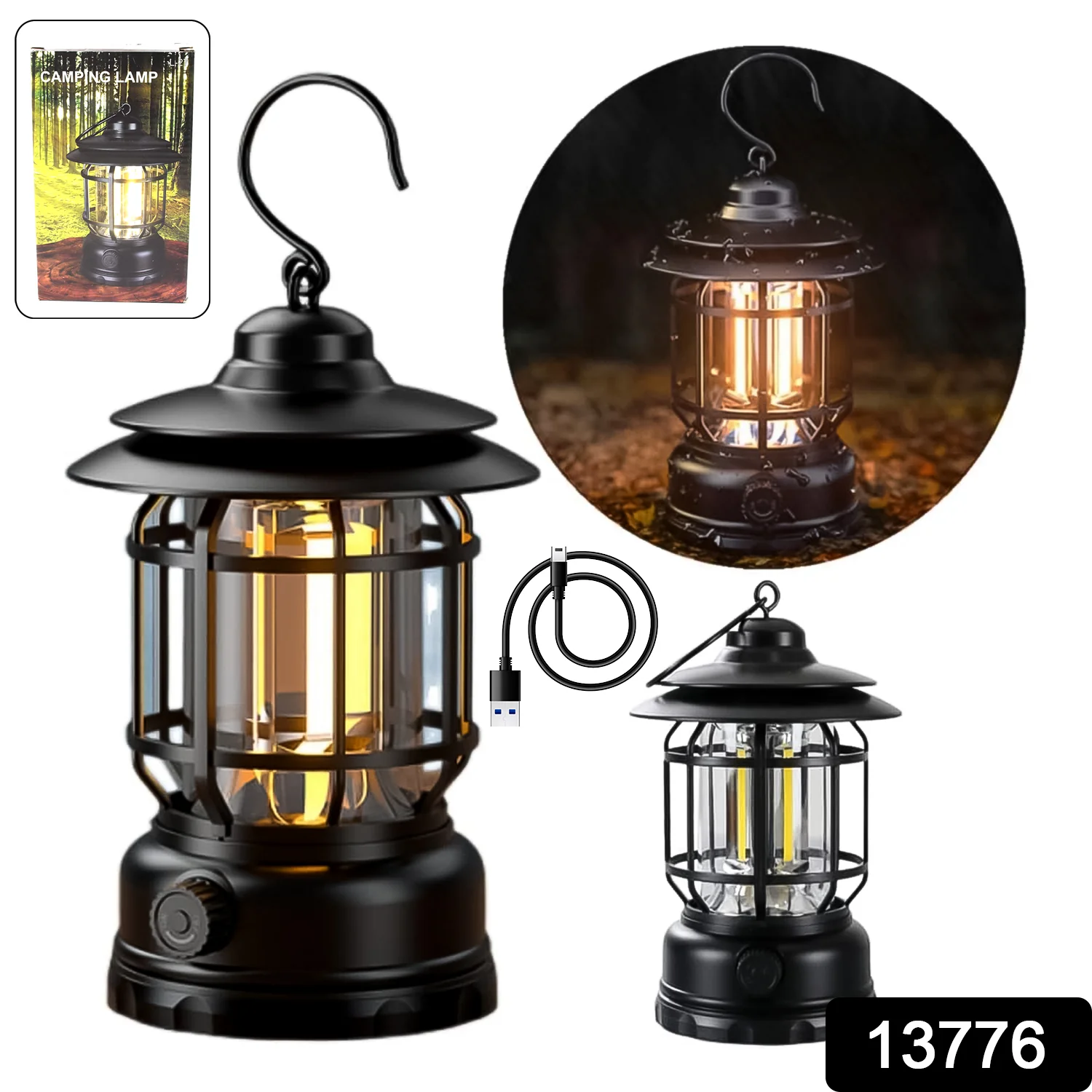 LED Camping Lante Light Retro Style Lighting Battery Type-c Rechargeable (1 Pc) - Image 2