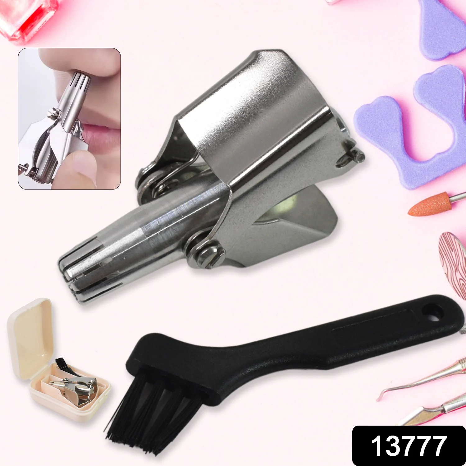 Nose Hair Clipper, Stainless Steel Hair Remover (1 Pc / With Brush & Plastic Case) - Image 2