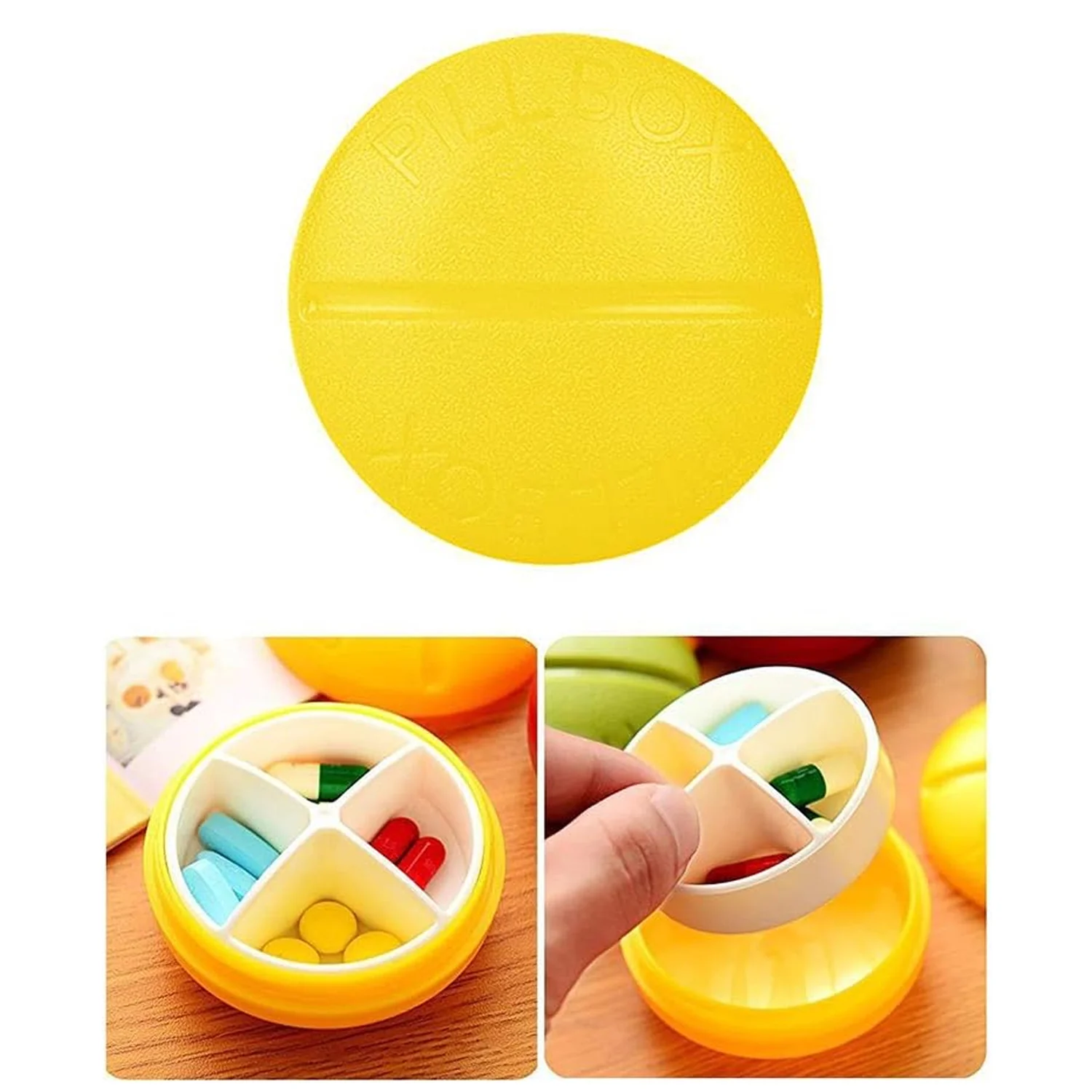 Portable Round Shape 4 Compartments Pill Box (1 Pc / With Brown Box) - Image 4