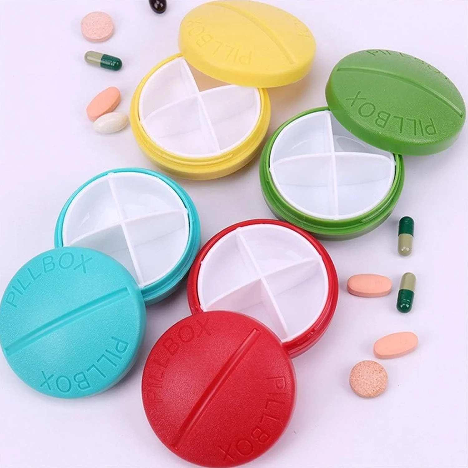 Portable Round Shape 4 Compartments Pill Box (1 Pc / With Brown Box) - Image 7