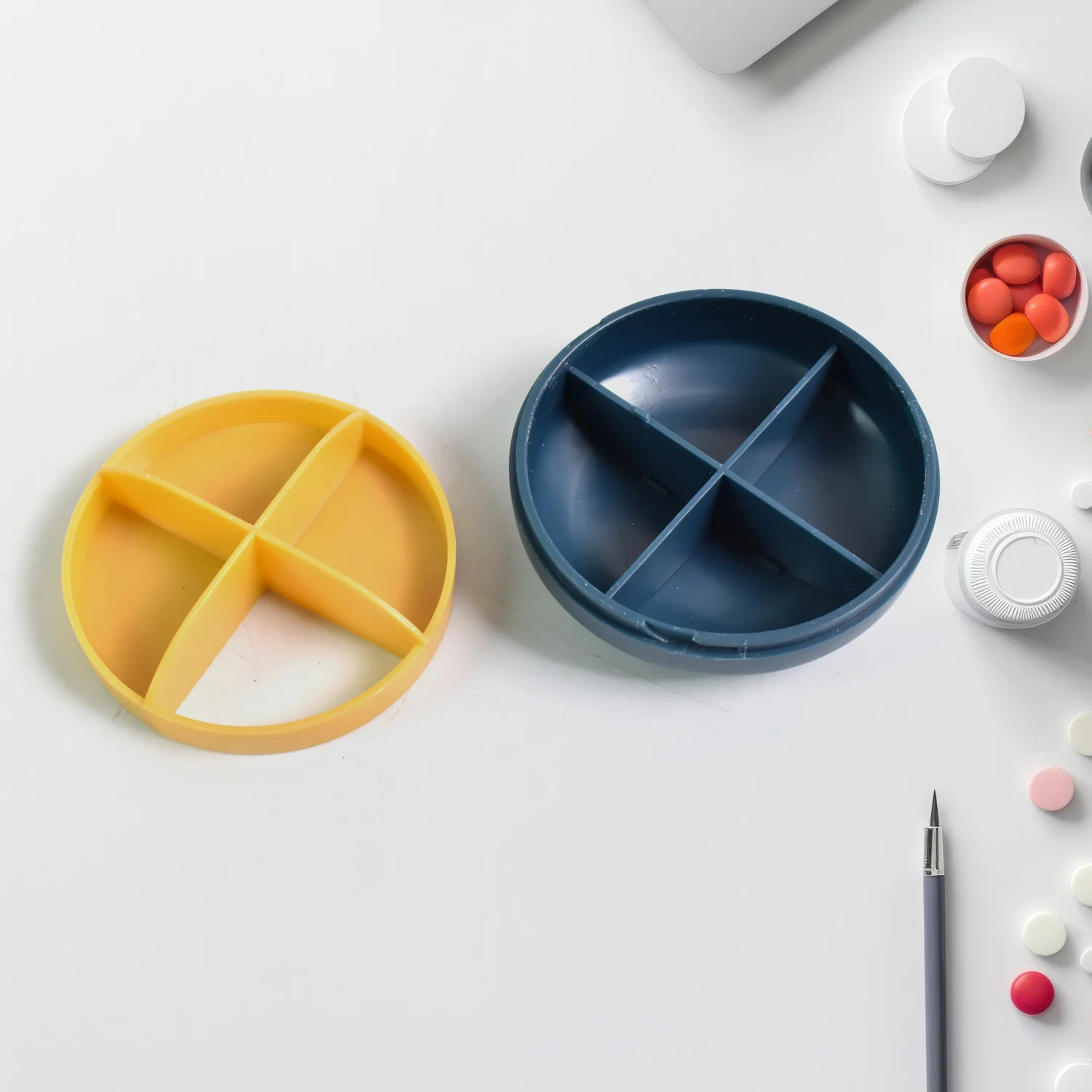 Portable Round Shape 4 Compartments Pill Box (1 Pc / With Color Box) - Image 6