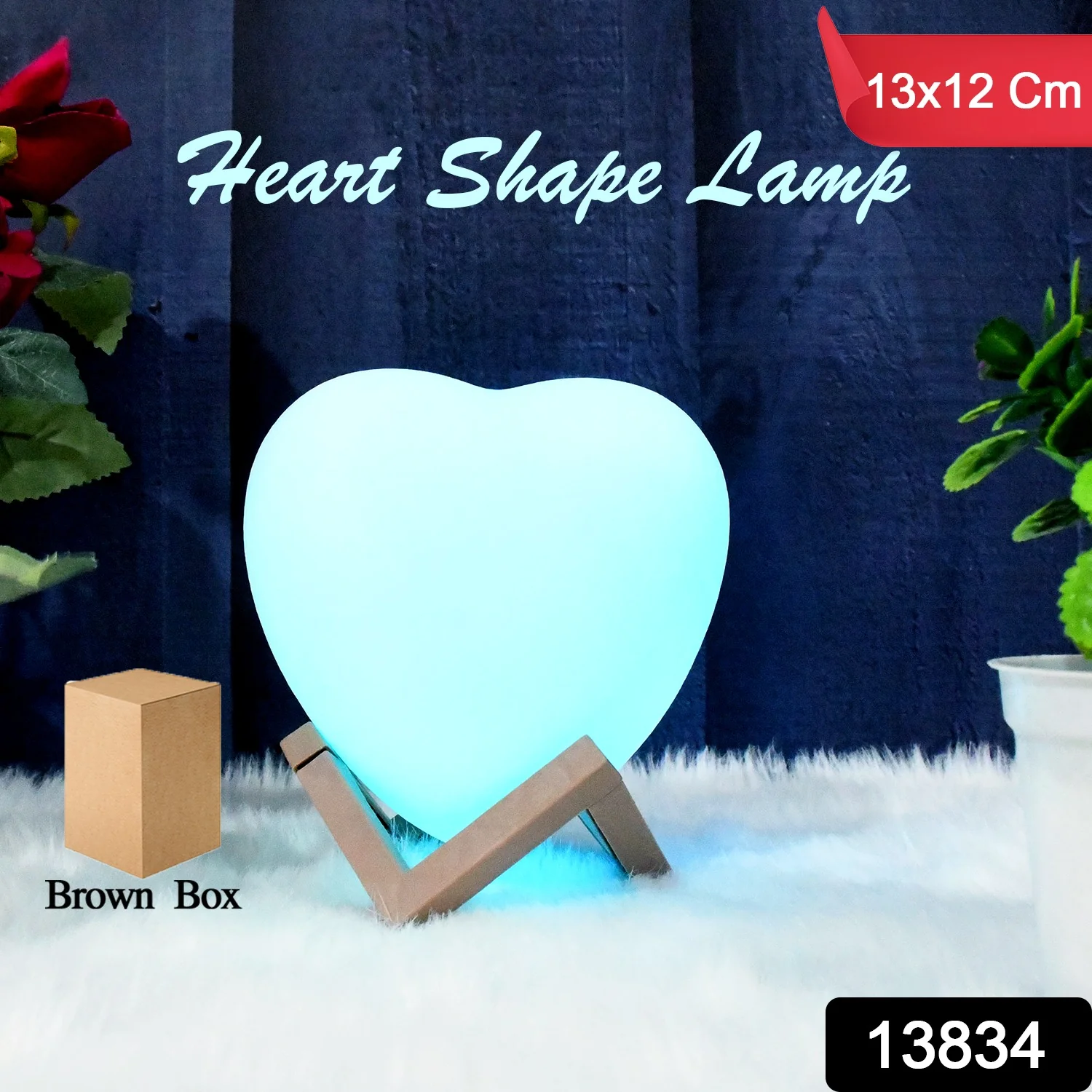 3D Heart Shape Moon Night Lamp with Plastic Stand (13 x12 Cm / 1 Pc) - Image 2