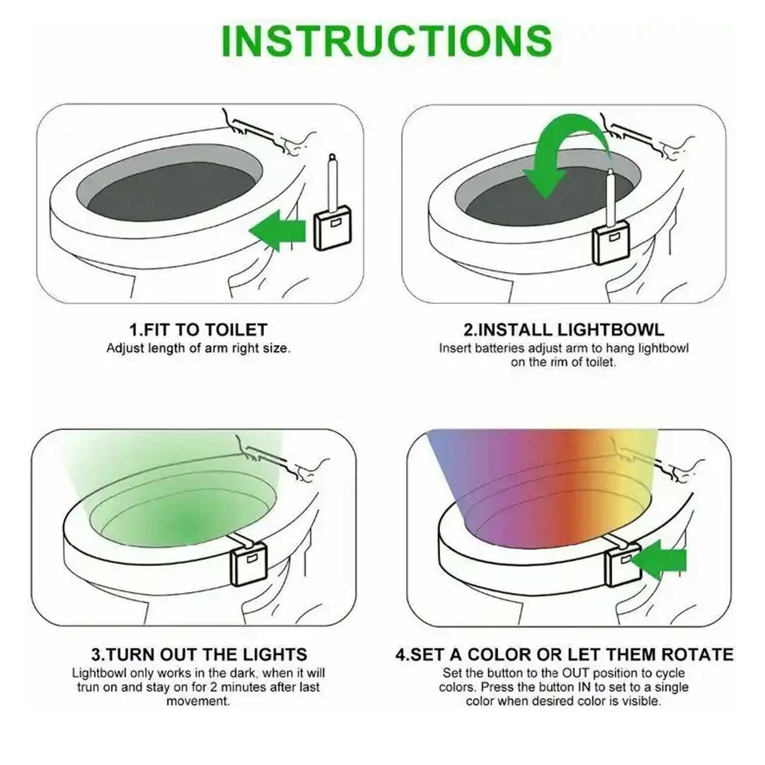 Toilet Light, LED Toilet Bowl Light Toilet Cover Lamp (1 Pc / Battery Not Included) - Image 4