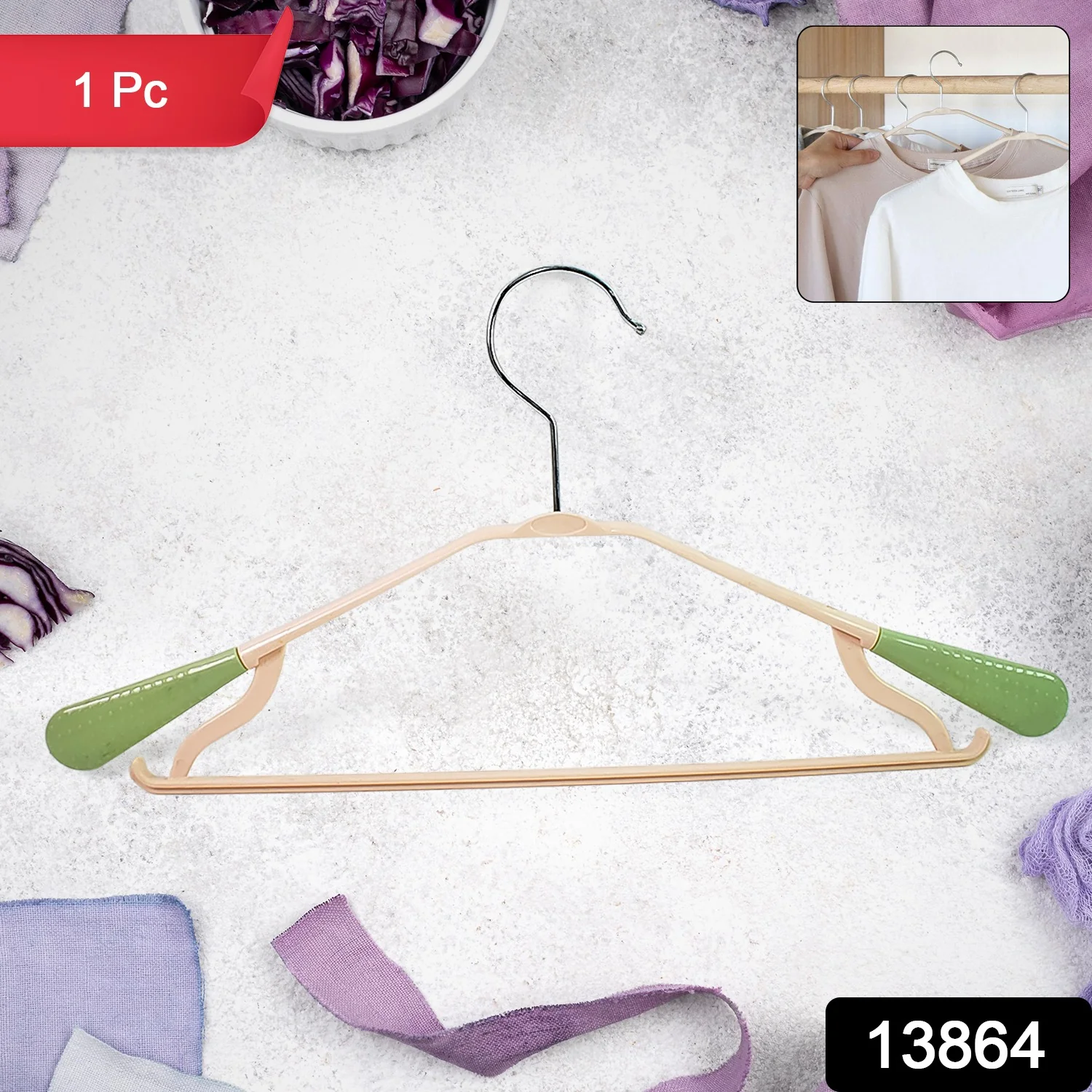 PP Cloth Hanger Set of 1 with Zinc Plated Steel Hook (1 Pc) - Image 2