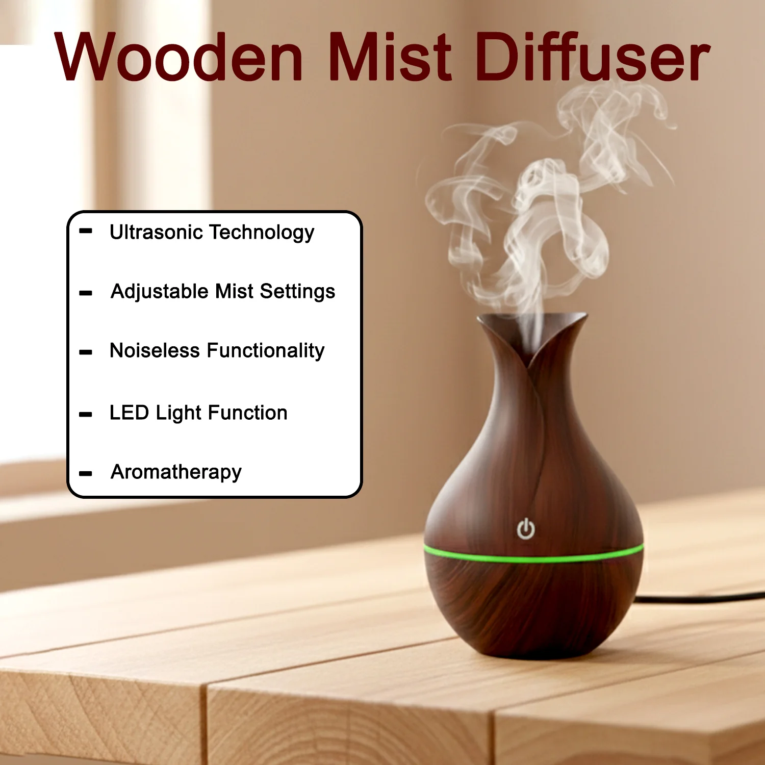 Mini Wooden Vase Pot Diffuser Cool Mist Atomization Humidifier (1 Pc) - Image 4