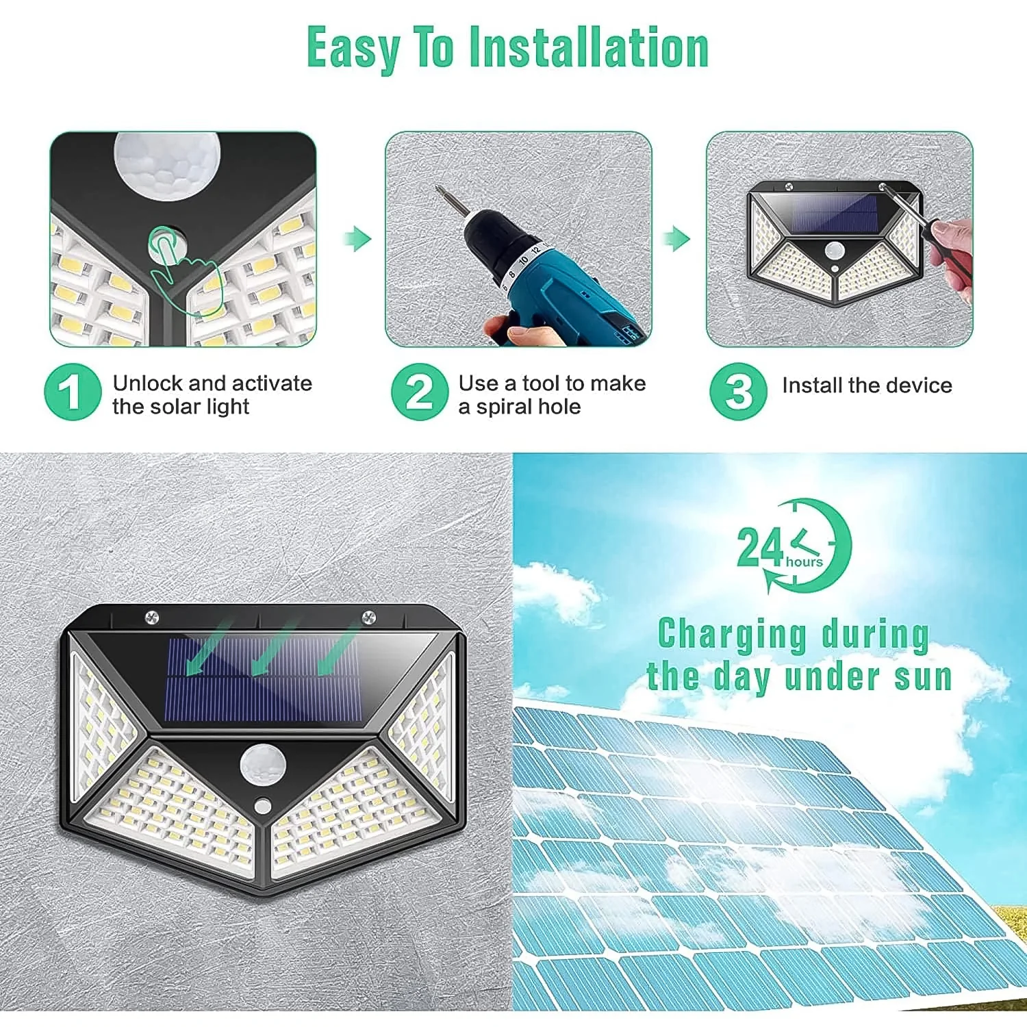 Outdoor Solar Lamp 100 LED Solar Light PIR Motion Sensor Wall Light ( 1 Pc) - Image 4