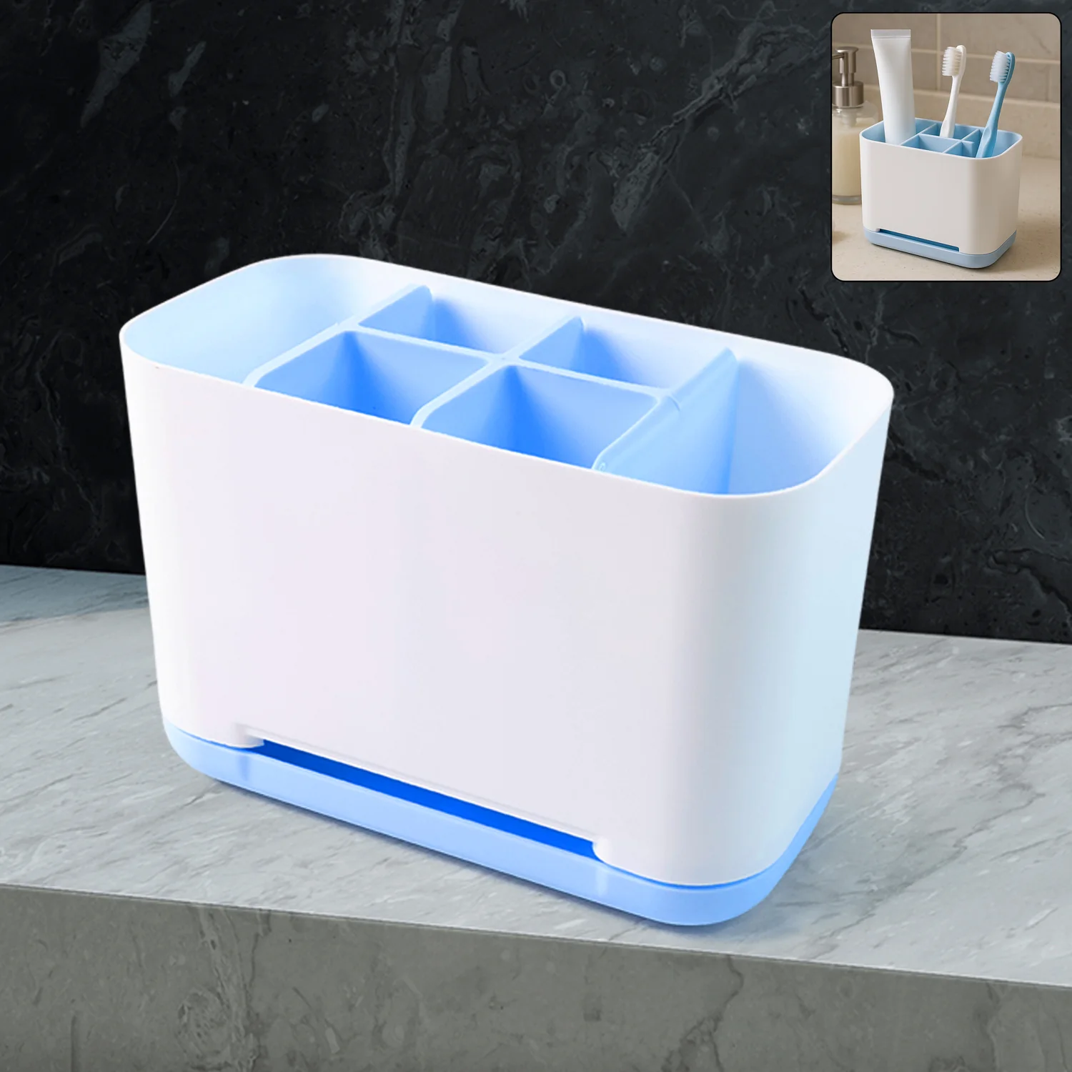 6 Compartment Multi Purpose Organizer Toothbrush Holder Stand Plastic Caddy (1 Pc) - Image 2
