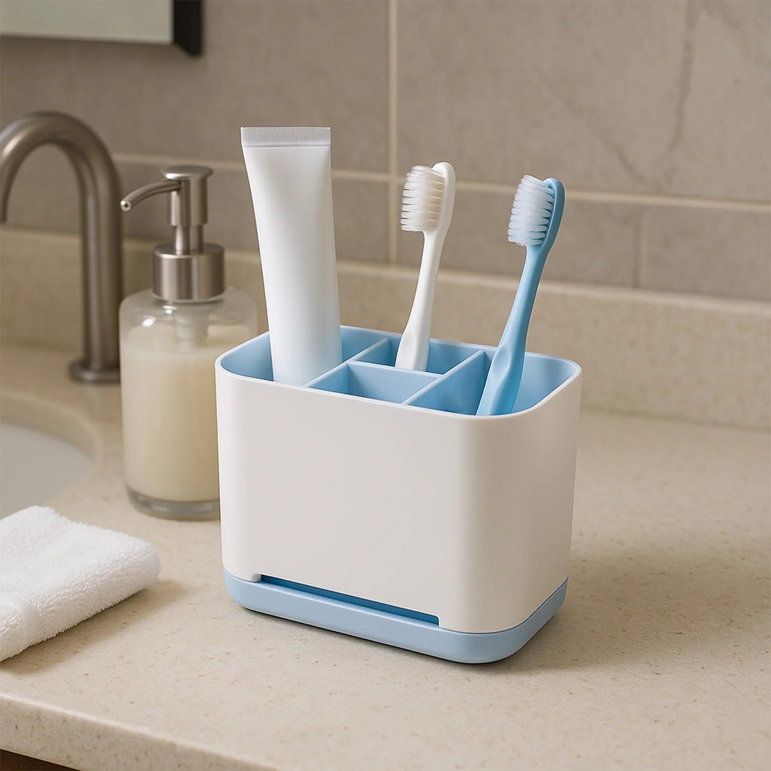 6 Compartment Multi Purpose Organizer Toothbrush Holder Stand Plastic Caddy (1 Pc) - Image 3