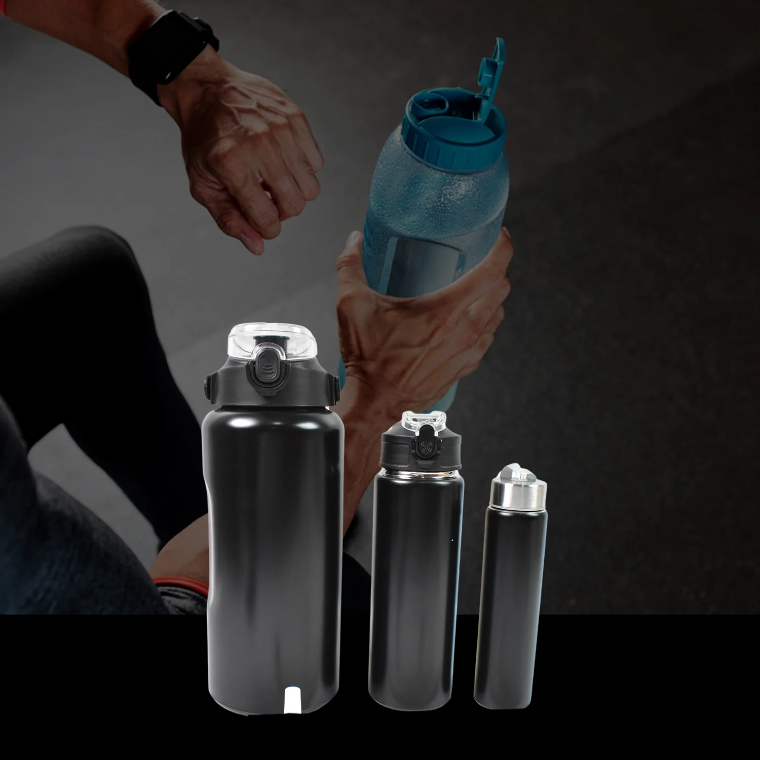 3 in 1 Stainless Steel Insulated Water Bottle – Double Wall Vacuum (3 Pcs Set) - Image 4