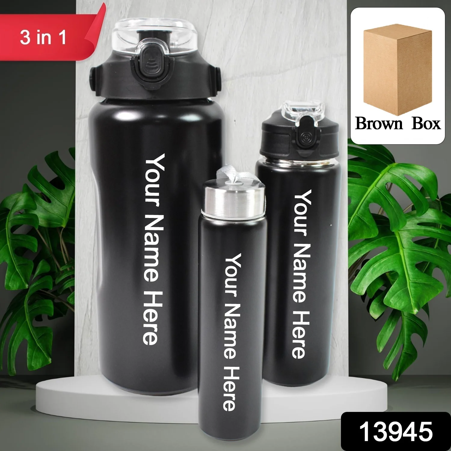 Customized 3 in 1 Stainless Steel Insulated Water Bottle 3 Pcs Different Size - Image 2