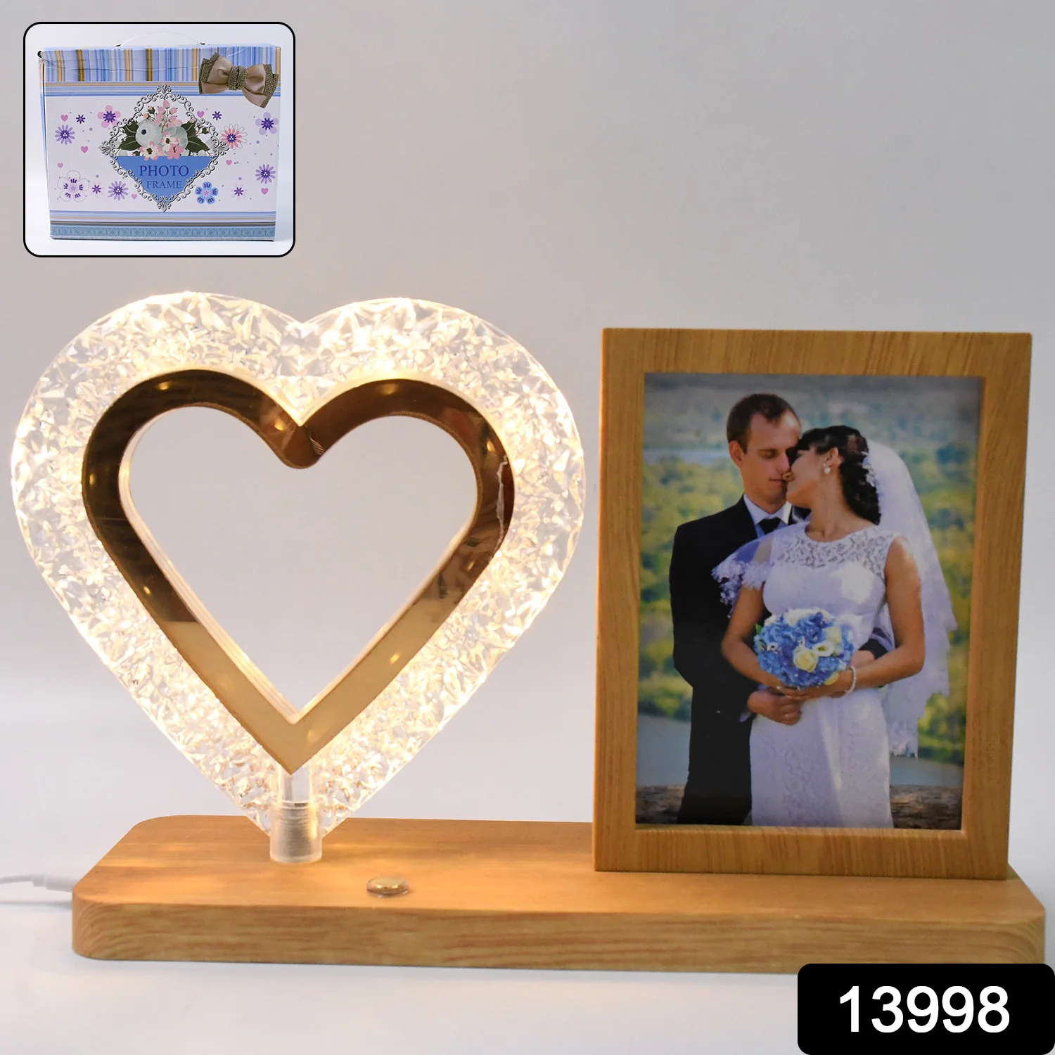 Heart Shape Cystal Led Lamp & Photo Frame Night Lamp | Wedding Gift | love couple - Image 2