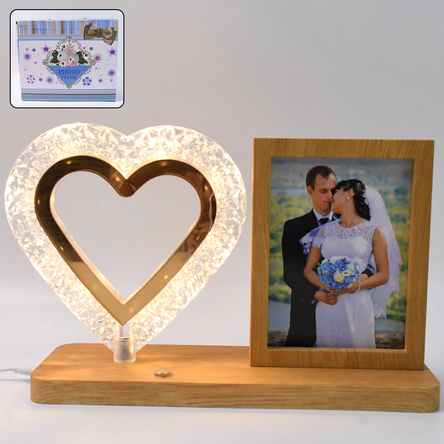Heart Shape Cystal Led Lamp & Photo Frame Night Lamp | Wedding Gift | love couple - Image 4