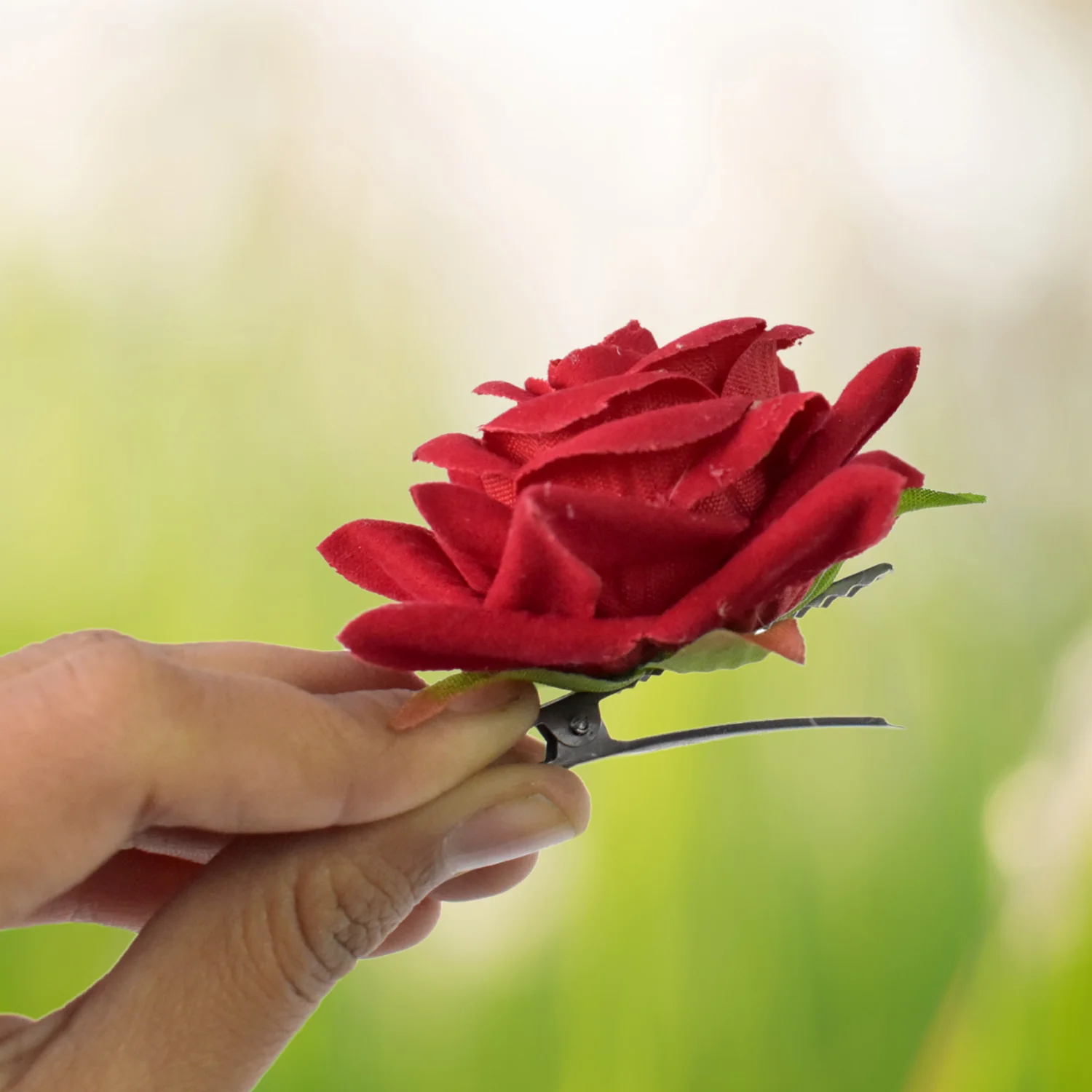 Flower Rose Hair Pin/Clip – Velvet Flower Design (12 Pcs Set, Red Color) - Image 3