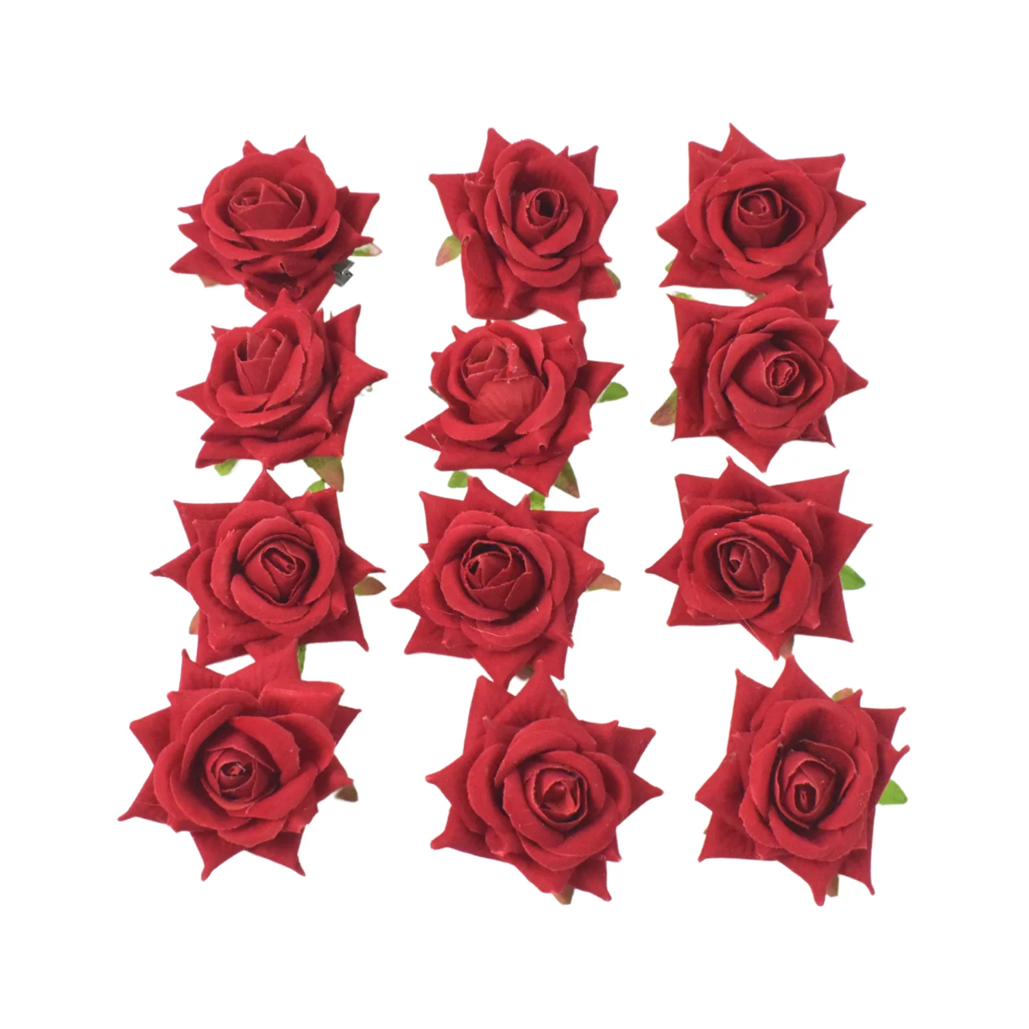 Flower Rose Hair Pin/Clip – Velvet Flower Design (12 Pcs Set, Red Color) - Image 5