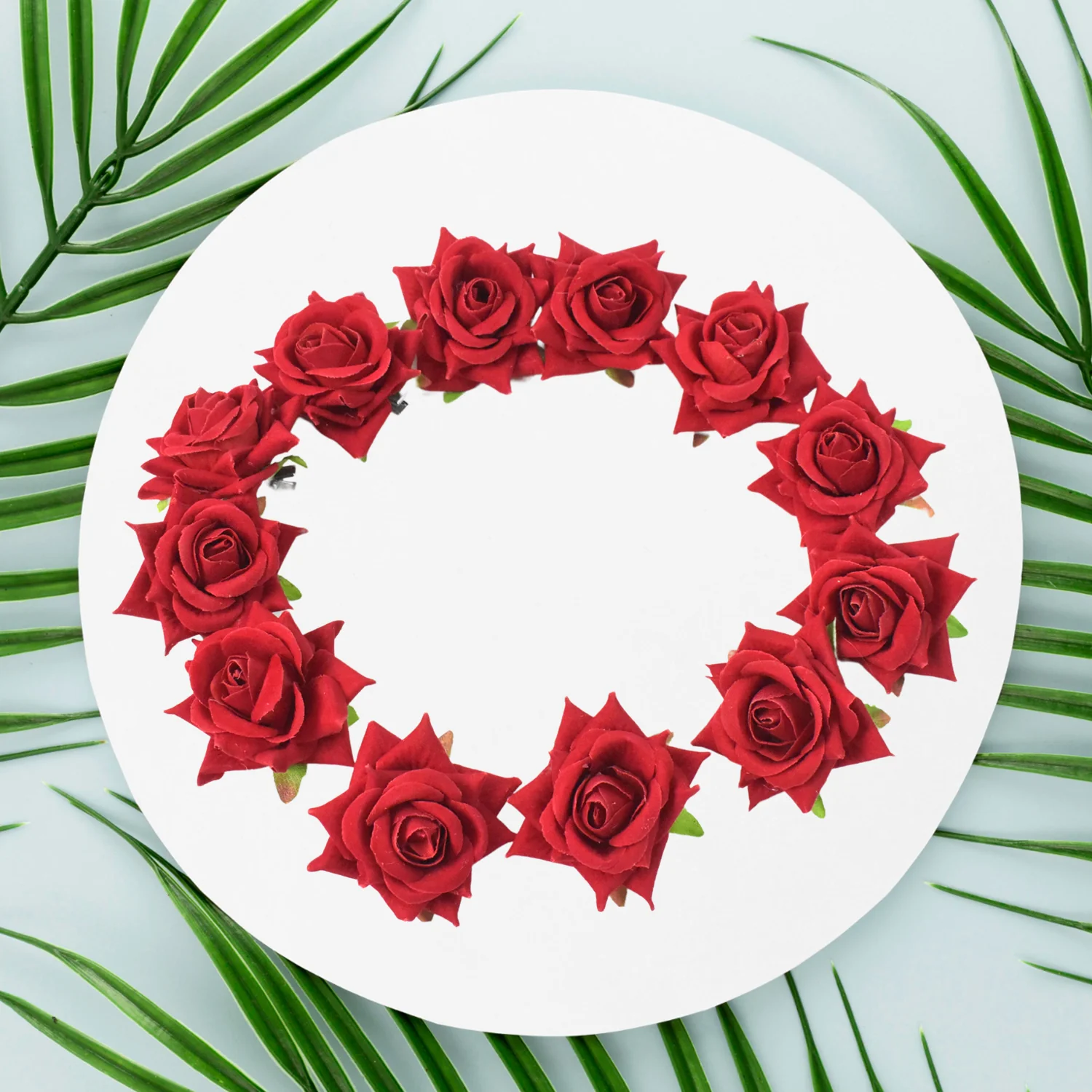 Flower Rose Hair Pin/Clip – Velvet Flower Design (12 Pcs Set, Red Color) - Image 6