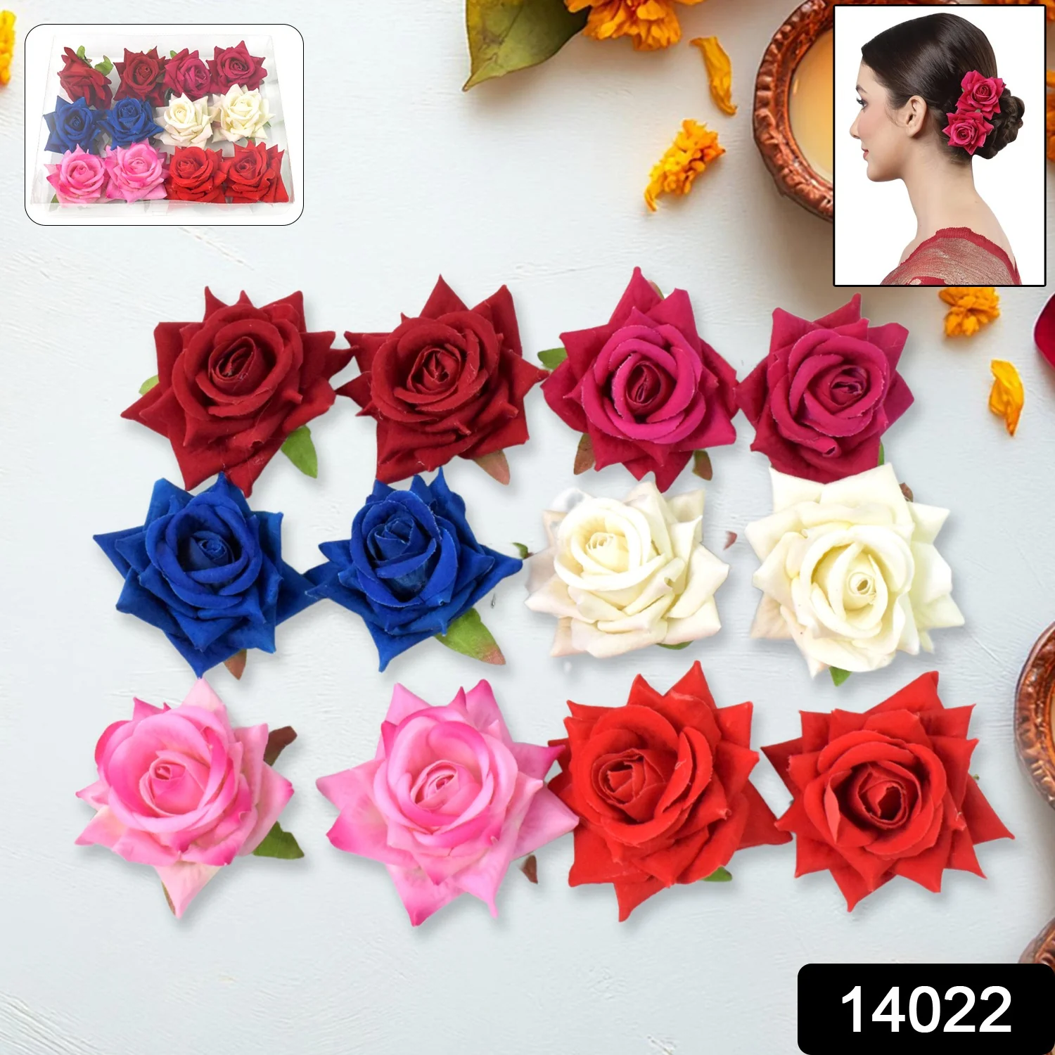 Colourful Flowing Flower Hair Pin (12 Pcs Set / Mix Color), Hair accessories - Image 2