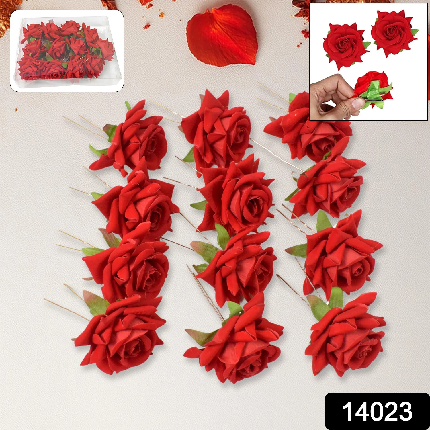 Hair Clip Red Rose Bridal Hair Pins Rose (12 Pcs Set / Red Color Only) - Image 2