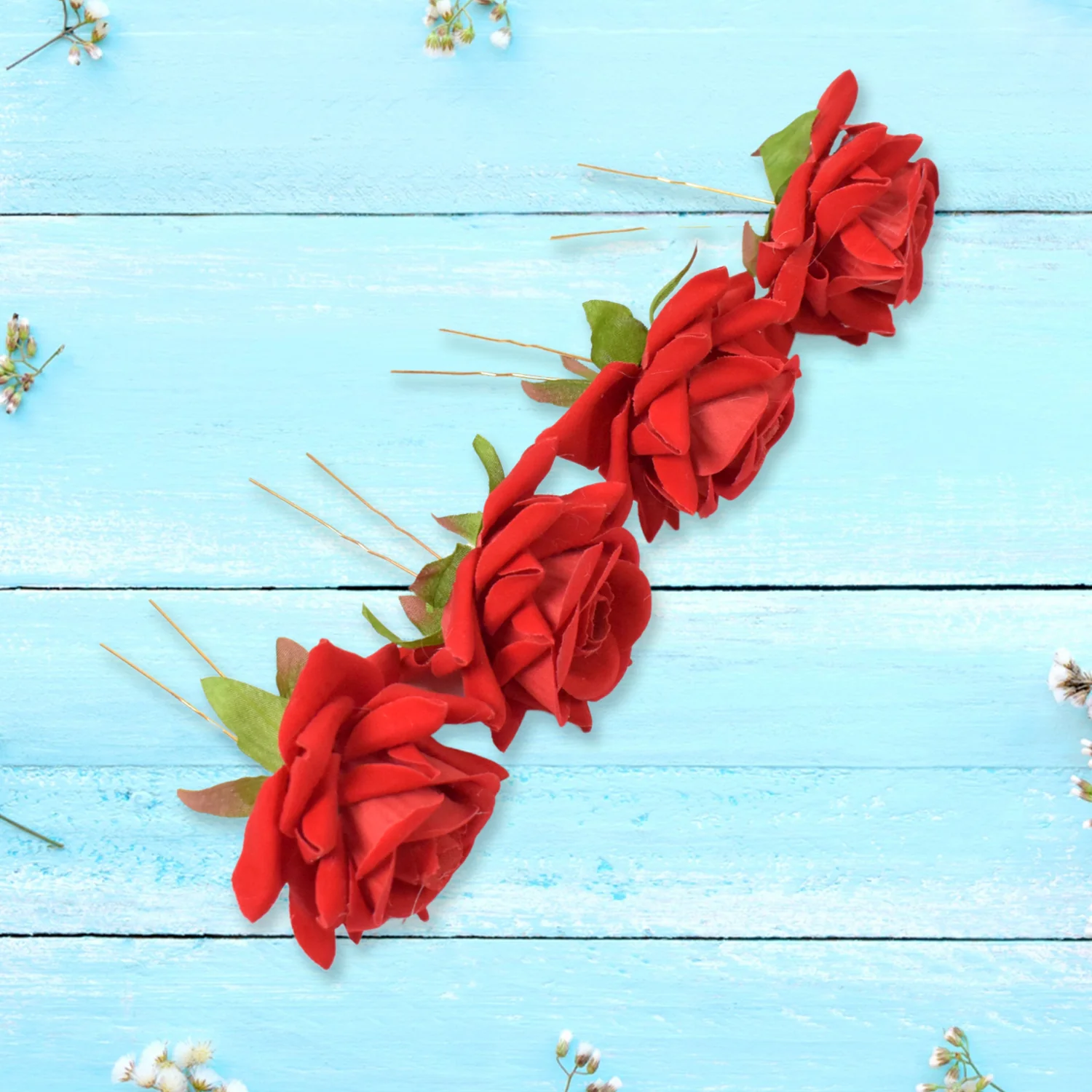Hair Clip Red Rose Bridal Hair Pins Rose (12 Pcs Set / Red Color Only) - Image 4