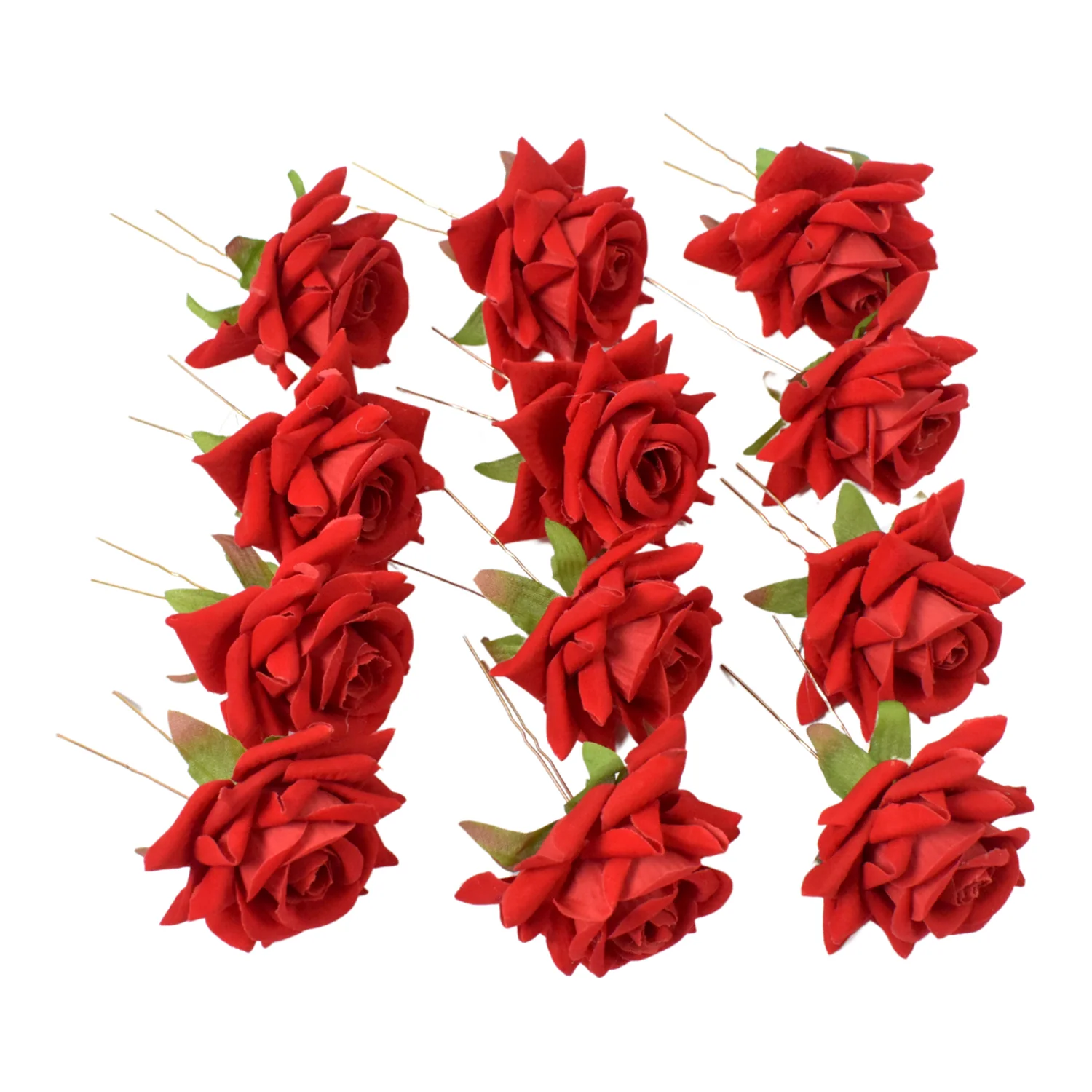 Hair Clip Red Rose Bridal Hair Pins Rose (12 Pcs Set / Red Color Only) - Image 6