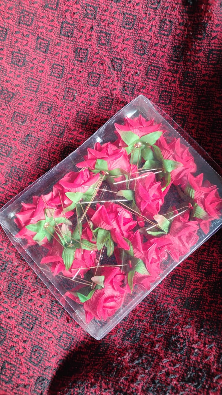 Hair Clip Red Rose Bridal Hair Pins Rose (12 Pcs Set / Red Color Only) - Image 7
