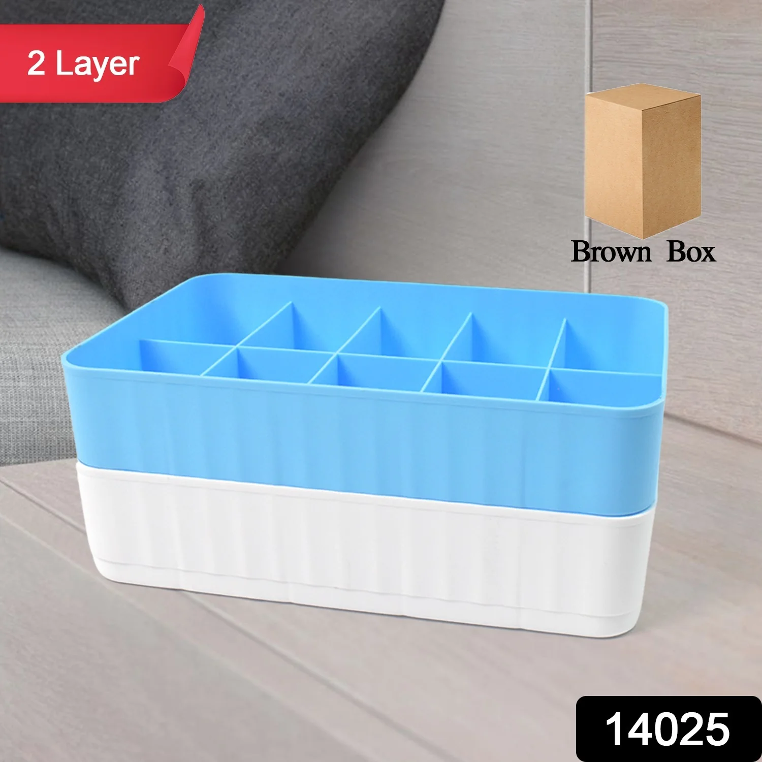 Multi-Function Desktop Drawer Storage Box 10 Grid Underwear Socks Box (2 Pc Set) - Image 2