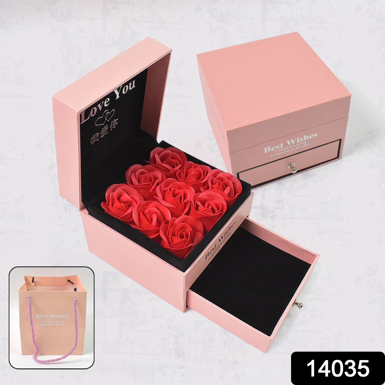 Preserved Eternal Rose Gift Box with Drawer & 9 Artificial Roses (1 Set) - Image 2