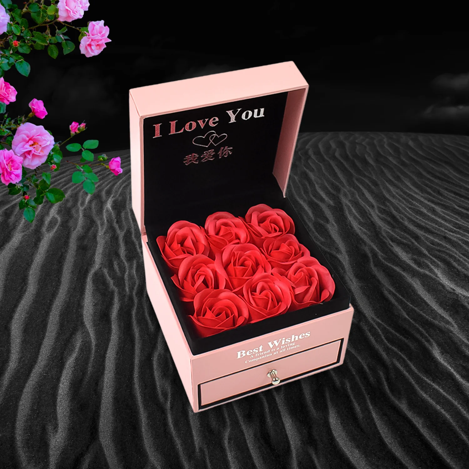 Preserved Eternal Rose Gift Box with Drawer & 9 Artificial Roses (1 Set) - Image 3